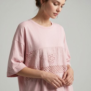 T-shirt à manches 3/4, surdimensionné, brodé, tricot ajouré, 100% coton, taille unique (tailles 36-44) - Product Image 3