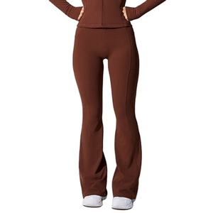 Custom Logo Winter Solid Women Outfits Workout Fitness Jogger 2 Pieces <b>Leggings</b> Set Yoga Jacket Flare Pant Tracksuit Set - Product Image 3