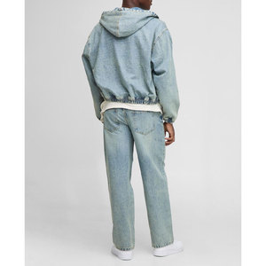 Veste en jean à capuche à la mode pour hommes Streetwear Manteau en jean vieilli Style décontracté surdimensionné - Product Image 2