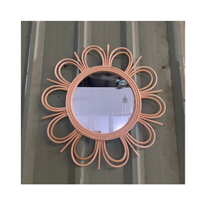 Rattan <b>mirror</b> decorative vintage wall accent, <b>wicker</b> frame and glass, vanity or foyer decor, made in Vietnam, Best price - Product Image 3