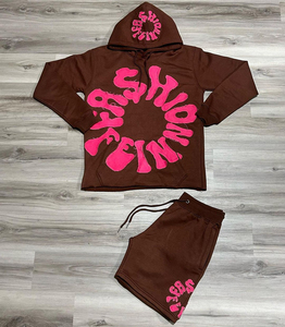 Conjuntos Deportivos Personalizados de Verano, Estilo Vintage, Lavado Ácido, 100% Algodón Ecológico, Secado Rápido, Sudadera con Capucha y Pantalones Cortos - Product Image 2