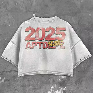 T-shirts pour hommes personnalisés en coton 100% 250g 300gsm, coupe courte, bord brut, épaules tombantes, impression DTG, effet délavé soleil diamant, effet vieilli - Product Image 4