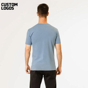Camiseta de Manga Corta de Algodón Azul Nueva para Hombre, Camiseta de Color Puro de Manga Corta para Hombre - Product Image 3