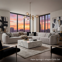 Canapé d'angle de luxe Palm Springs, ensemble de canapés modulaires modernes rembourrés en tissu avec dossier à oreillers et pieds en métal, idéal pour hôtels, villas et salons.