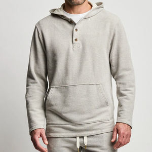 Sudadera con Capucha para Hombre, Estilo Waffle, Mezcla de Poliéster/Algodón, Invierno, Lisa, Teñida, Sudadera con Capucha, Ropa Urbana - Product Image 1