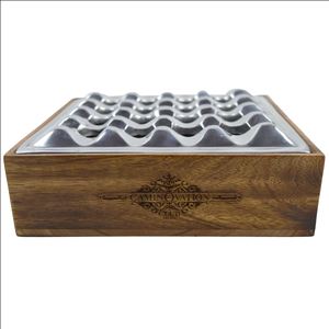 Plateau de forme ronde en acier inoxydable et bois de design moderne avec finition polonaise à base en bois Nouvelle arrivée disponible ici - Product Image 3