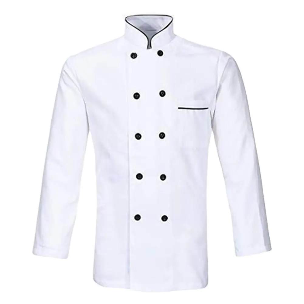 맞춤형 로고가있는 레스토랑 유니폼 고품질 주방 요리사 코트 코튼 트릴 바 유니폼