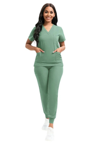 High Quality V-Neck Jogger <b>Scrub</b> Set for Men and Women Breathable Summer Medical Nurse Uniforms for Hospital Use Stretchable - Product Image 2