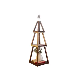 Manufacturing natural stackable wooden Christmas tree tired shelf with star home organization from Vietnam