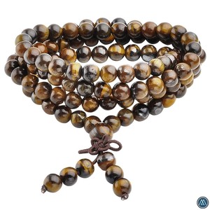 Perles de Mala Jap en Agate Œil de Tigre Jaune Naturelle de Haute Qualité, Sculptées, 108 Perles, Vente en Gros pour Hommes et Femmes, Usage Religieux - Product Image 5