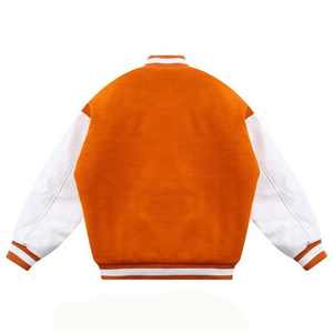 Logo personnalisé Laine Chenille Broderie Baseball Letterman Vestes Hommes Vintage Orange Cuir Manches Varsity Veste Style Décontracté - Product Image 2