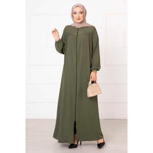 Relaxed Fit Khaki Shirred Modest Dress <b>Abaya</b> - Product Image 2