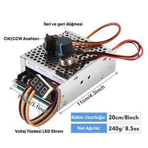Contrôleur de vitesse de moteur CC bidirectionnel 40A 12V 24V 36V avec affichage numérique pour véhicule électrique - Product Image 4