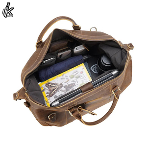 Bolsa de viaje de fin de semana de cuero vintage marrón con logotipo personalizado, bolsa de lona de cuero para hombre - Product Image 6