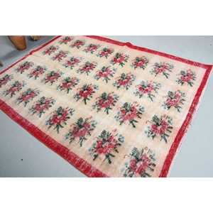 5.8x7.5 ft Large Turkish Rug, Vintage Rug, <b>Red</b> Blue Polka dot <b>Wool</b> Rug - Product Image 1