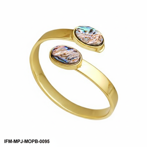 Handcrafted Abalone Mother of Pearl Inlay Brass Bypass Bangle <b>Adjustable</b> Gold-Tone Open Cuff <b>Bracelet</b> for Women - Product Image 4