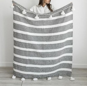 Couverture de luxe Simple en lin, couverture à Sublimation, en coton, à pompon marocain, avec couleur rouge - Product Image 4