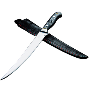 Couteaux à filet à lame fixe avec manche en bois avec étui en cuir \ Couteaux damas de cuisine de haute qualité - Product Image 1