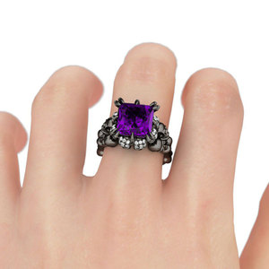 Jeulia Black Tone Princess Cut Sterling Silver <b>Skull</b> <b>Ring</b> for Anniversary - Product Image 4
