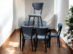 Ensemble de table à manger extensible moderne européenne de luxe, réglable, pliable, pieds en bois massif, plateau en MDF et verre, plusieurs couleurs, appartement - Product Image 6