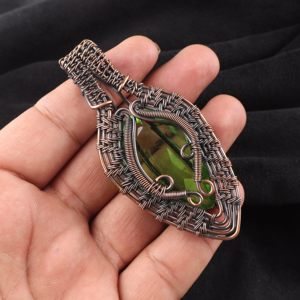 Handmade Peridot Fashion Pendant Featuring Pear Cut Green Gemstone Copper Wire <b>Wrapped</b> Silver For <b>Bridal</b> Anniversary Gift - Product Image 2