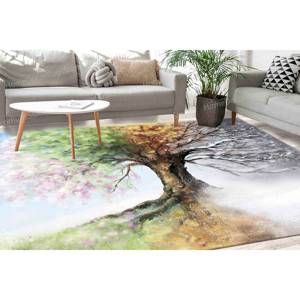 Tapis imprimé moderne : Motif arbre des quatre saisons et vue sur couloir, pour cuisine tendance style ferme, tapis gobelin - Product Image 1