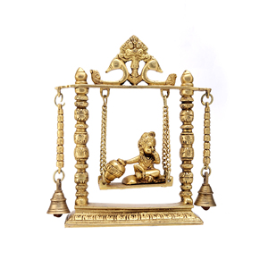 Shubham Statue assise en laiton fait à la main Lord Krishna avec Jhula (Butter Krishna) 25.5 cm de hauteur, doré - Product Image 6