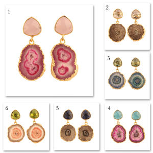 Pendientes de cuarzo con diseño solar para mujer, aretes de gota chapados en oro, Esmeralda facetada, Cuarzo natural púrpura - Product Image 4