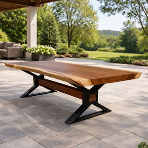 Mesa de Comedor Plegable Moderna de Madera de Arce con Borde Natural y Patas de Hierro en Forma de X, Construcción Resistente para Hogar, Hotel, Restaurante - Product Image 1