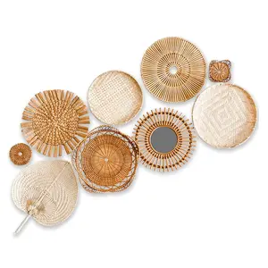 Лидер продаж, товары на AMAZON, набор из 9 предметов для настенного декора из ротанга в США, корзина для домашнего декора, подарки на новоселье, Настенный декор