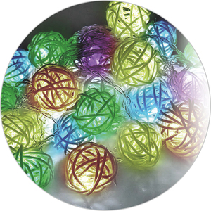 Ghirlanda LED da 6 m con 30 palline in rattan multicolor, telecomando con 8 funzioni, IP65 (Electro DH 79.725/6/RGB) - Product Image 1