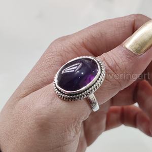 Bague Femme Naturel Violet Améthyste Pierre Précieuse Février Pierre De Naissance Simple Bande Vintage Bohème Bijoux 925 Bague En Argent Sterling - Product Image 4