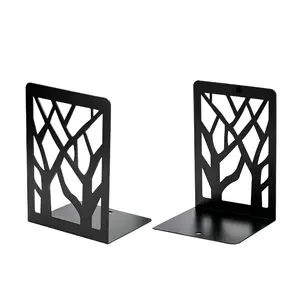 Bookend logam harga termurah untuk Dekorasi peralatan makan mewah warna hitam Powder Coated Bookend Set untuk dijual