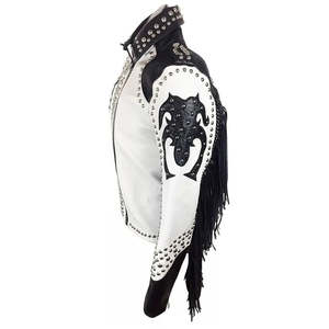 Impresionante Chaqueta de Cuero Larga Estilo Tribal Gótico Punk Vintage para Hombre, Cuero Genuino, Impermeable, Resistente al Viento, con Remaches y Flecos - Product Image 4