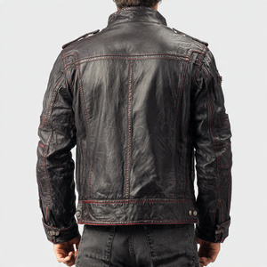 Veste en cuir à col rabattu pour homme, poche poitrine, veste en cuir de vache, veste en cuir véritable pour homme, veste de baseball pour homme - Product Image 5