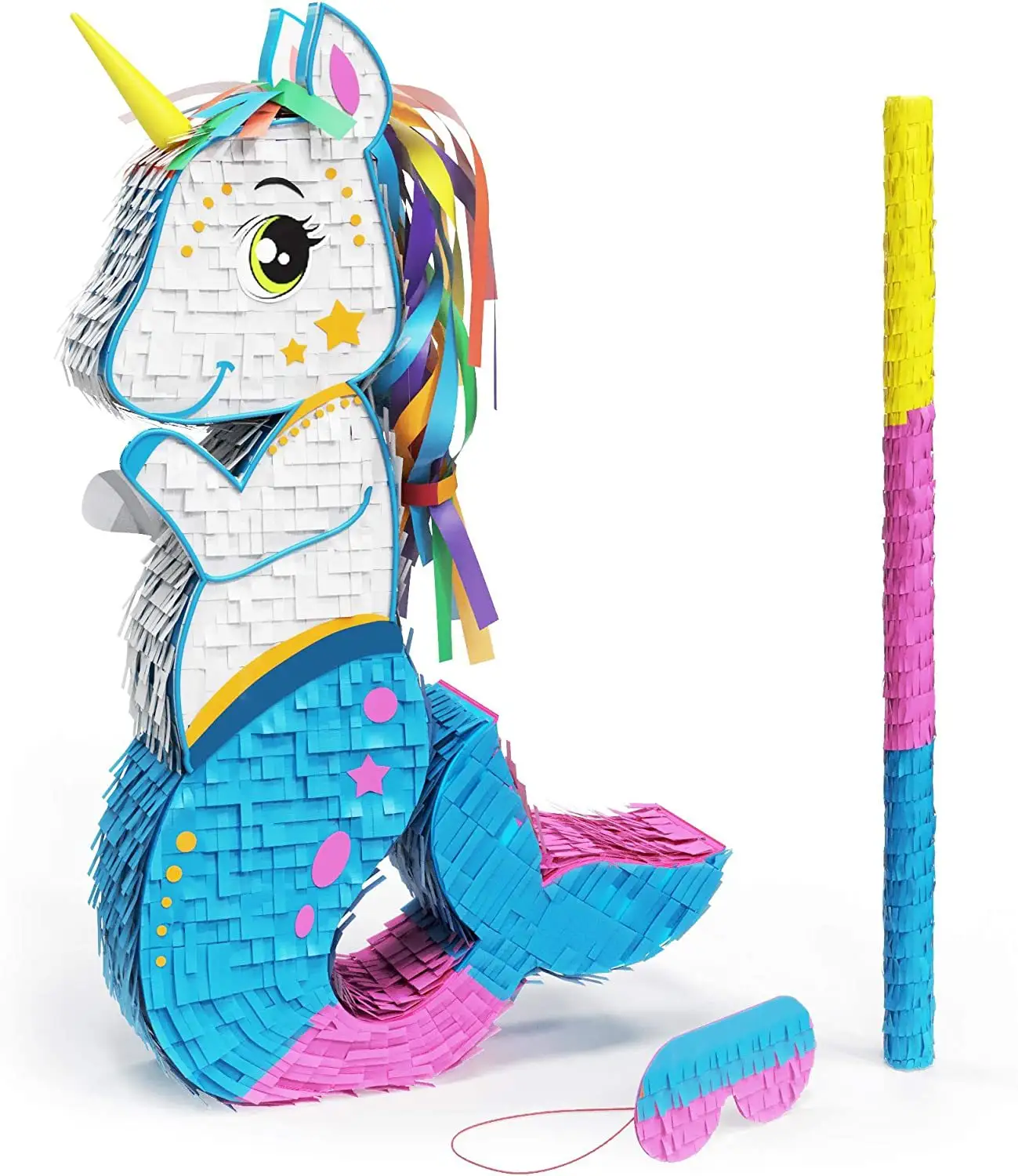 Mermaid Unicorn Pinata Bundle with a Blindfold and Bat HandMade Small Sized Pinata For Kids Carnival Birthday Party Decoration