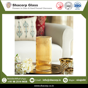 Nueva colección jarrón de vidrio soplado a mano hermoso jarrón de vidrio acanalado marrón claro para salas de estar áreas de comedor decoración de dormitorios - Product Image 2