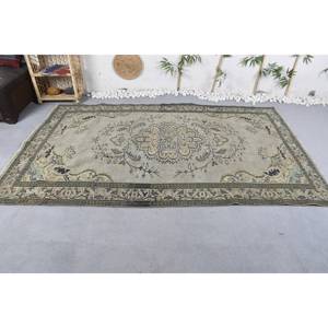 Alfombra de lana turca Vintage diseño clásico de retazos en Blanco y Negro estilo rectangular de 5,4x8,7 pies con respaldo de látex para sala de estar - Product Image 3