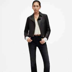 2025 nueva chaqueta de cuero de piel de oveja Vintage auténtica de manga larga con cuello vuelto para mujer con botón chaqueta recortada de cuero PREMIUM - Product Image 1