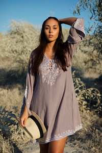 Bohemian Dream Embroidered Eco-Friendly Kaftan Breathable 100% Cotton Casual Formal Vintage Mini Halter Flared Pleated Short - Product Image 3