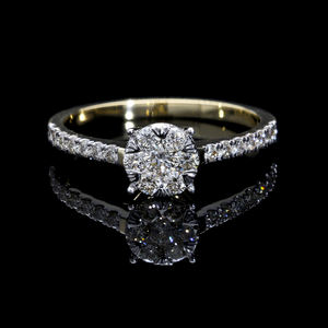 แหวนเพชรกลมสีทอง14k ประดับด้วยเพชรธรรมชาติมีปุ่มง่ามและมีก้านเน้นสำหรับเจ้าสาวที่มีประกาย - Product Image 3