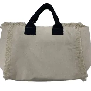 Cotton Canvas 550 gsm heavy printed and woven fringes women's bags can be customized the size, colors, fringes size fabric qual