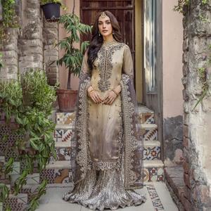 La mejor calidad paquistaní indio Shalwar Kameez impreso césped bordado frente trabajo hecho a mano espalda bordado PUNJABI VESTIDO KUCHI - Product Image 6