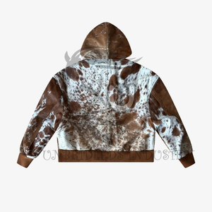 Sweat à capuche unisexe en cuir de vachette à double fermeture éclair, séchage rapide, respirant, couleur beige et blanc - Product Image 2