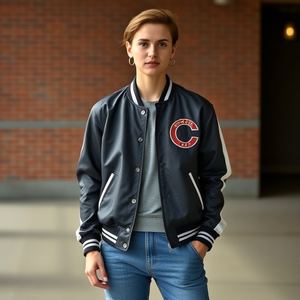 Chaqueta Universitaria con Botones a Presión, Forro Acolchado Grueso y Cálido: Cuerpo de Lana, Mangas de Cuero, Logotipo Personalizado, Nuevo Estilo, Alta Calidad, Venta al por Mayor - Product Image 3