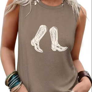 Débardeurs sans manches pour femmes 2025 été Blouses décontractées t-shirts graphiques coupe ample col rond vacances tenues chemises - Product Image 2