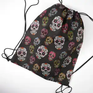 Đường Skull Dia De Los Muertos Halloween Dây Kéo Ba Lô Cinchbag SAK Túi Với Logo Và Tùy Chỉnh Thiết Kế Dây Kéo Túi