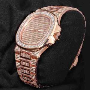 Excelente calidad de oro rosa totalmente helado Moissanite diamante reloj elegante Hip Hop banda de acero inoxidable disponible al mejor precio - Product Image 2