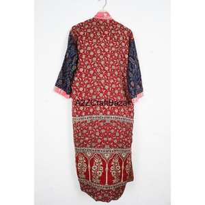 Handmade <b>Women</b> Luxury 100% <b>Silk</b> Sari Patchwork Bohemian Robe V Neck Drawstring Full Length Long Sleeve Soft Autumn Summer - Product Image 5