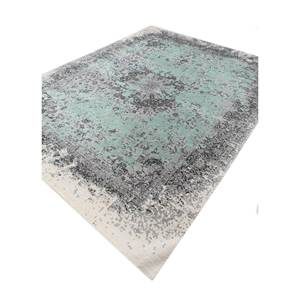 Alfombras de Lana y Seda Anudadas a Mano del Lejano Oriente, Skrt-814(Micv), Tono Azul, Medallón Rectangular, Diseño Abstracto para el Hogar, Dormitorio de Adolescentes - Product Image 2